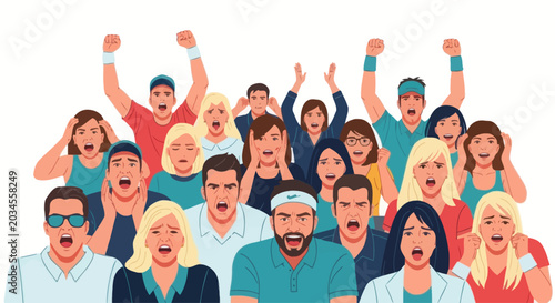 Canvas Print Crowd of people expressing shock, disbelief, and excitement