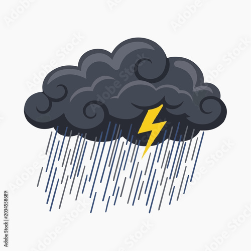 Dark storm cloud with lightning and heavy rain illustration