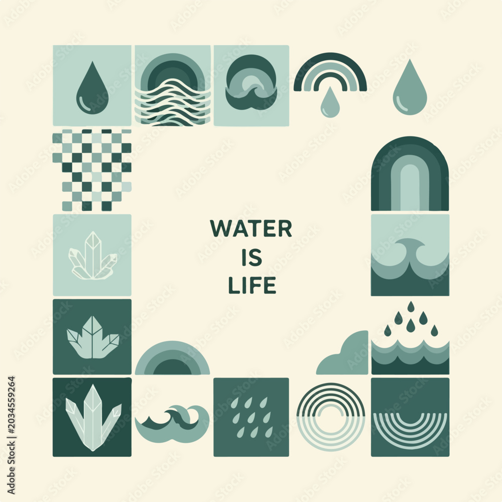 Naklejka premium Water Is Life. Abstract Icons. Geometric Style. Minimalist Design. Environmental Concept.