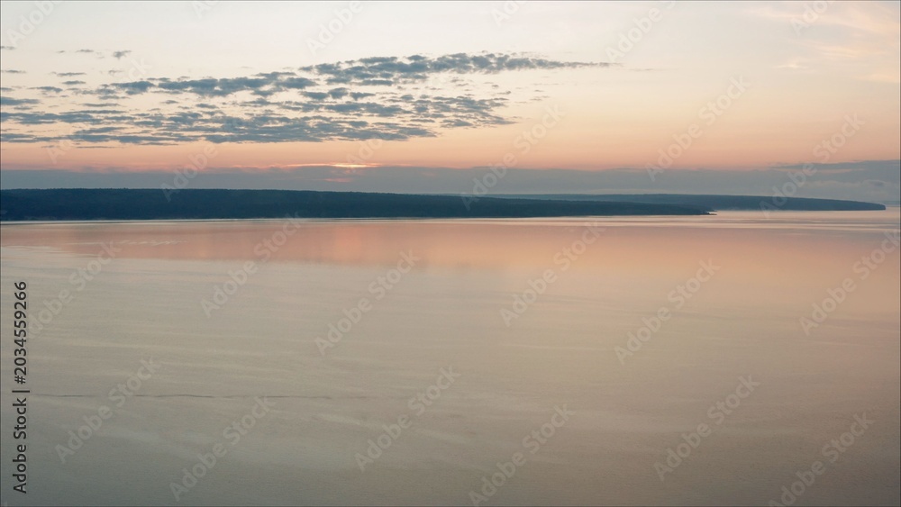 Obraz premium Epic Aerial Flight Over Mist Forrest Sunset Beautiful Fall Season Spirituality Inspiration Vacation Concept. Beautiful sunrise.