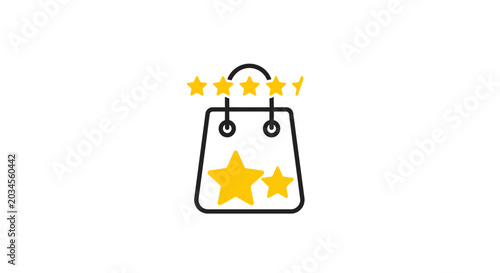 Golden stars on shopping bag icon.