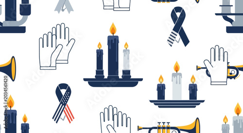 Quadro em tela Candles, Ribbons, Hands, Trumpets Pattern: Memorial, Remembrance, Tribute