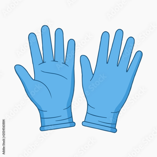 Pair of blue medical examination gloves shown flat against a white background