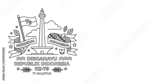 Tableau sur toile Indonesian Independence Day 79th Anniversary Monas Monument Illustration