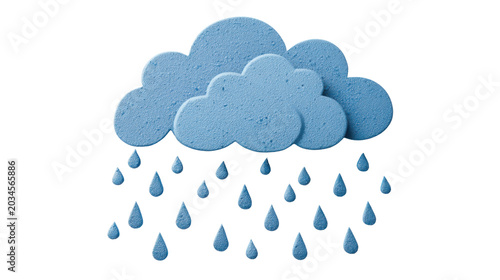 Blue rainy cloud weather icon with falling water drops for climate forecast application meteorology design isolated illustration on White background