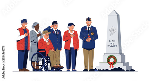 Fotografia Diverse Veterans Honor Fallen Heroes at War Memorial