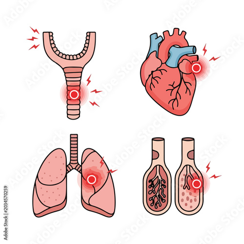 Tableau sur toile Human Respiratory and Circulatory Pain Icons