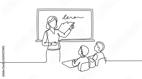 Canvastavla Teacher instructing students at a blackboard in a minimalist line art style