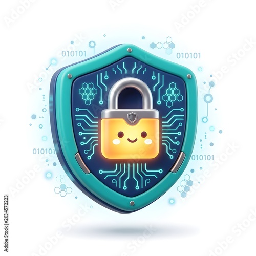 Cyber Security Shield and Cute Padlock for Data Privacy and Protection