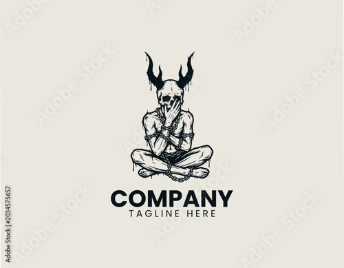 Dark chained demon skull figure vector illustration on white background