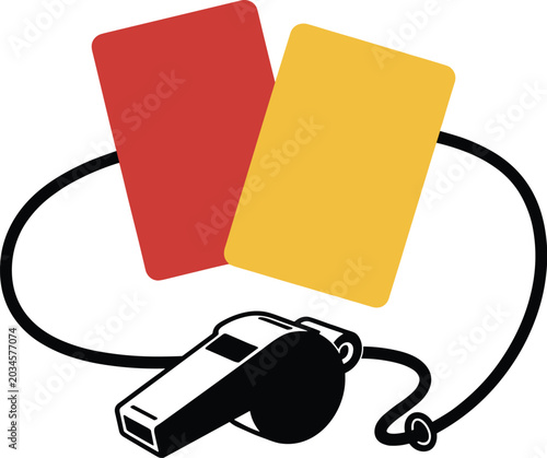 Red and Yellow Cards with Whistle vector illustration