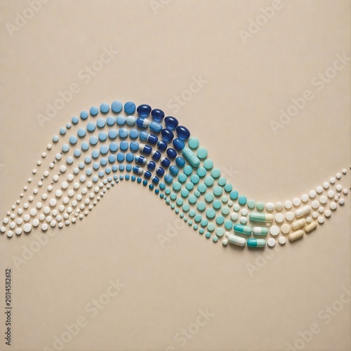  Abstract DNA Wave Made From Capsules And Tablets, Biotechnology And Healthcare Concept