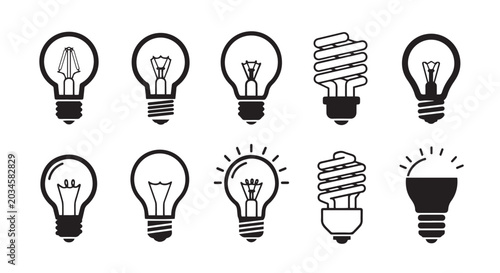 Foto Various Illustrated Light Bulbs with Different Technologies