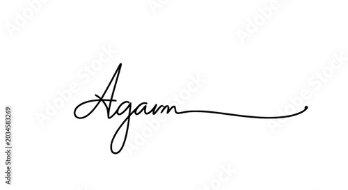 Foto Handwritten word Again in elegant cursive script, symbolizing repetition or a new beginning