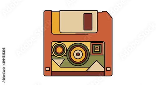 Fotografie Floppy Disk Abstract Retro Geometric Design Illustration