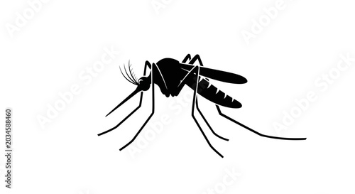 Foto Mosquito silhouette isolated on a white background represents insect-borne disease awareness