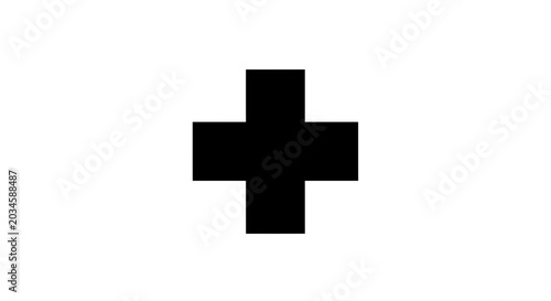 Schilderij op canvas A simple black cross symbol is presented against a stark white background, representing a fundamental element or medical sign