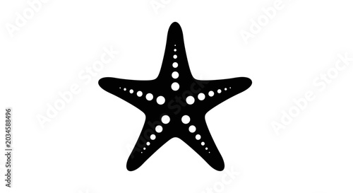 Tableau sur toile A stylized black starfish silhouette with white polka dots on its arms and body is isolated on a clean white background
