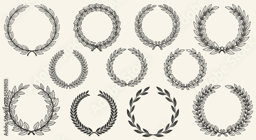 Elegant laurel wreaths collection in vintage style design elements