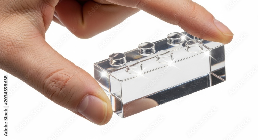 Obraz premium Hand Holding Clear LEGO Brick