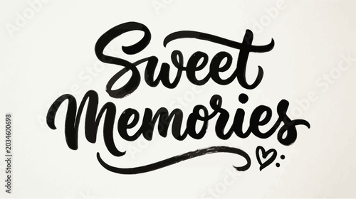 Canvas Print Sweet Memories Calligraphy Text with Heart on Cream Background
