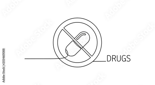 Tableau sur toile No Drugs Sign Icon - Prohibition symbol with capsule inside, isolated on white