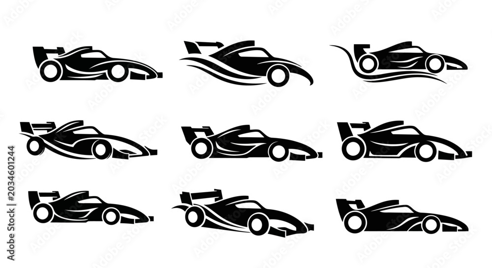 Obraz premium Collection of racing car silhouettes with dynamic designs.