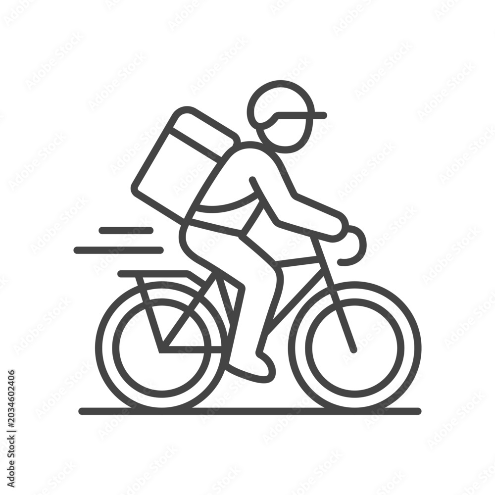 Fototapeta premium Food Delivery Courier Riding Bicycle with Backpack Vector Accent