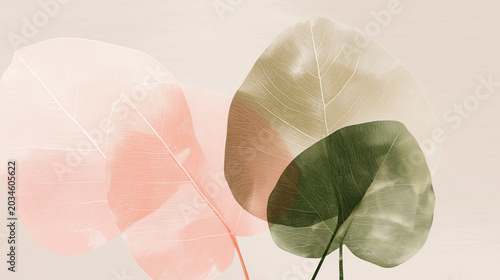 Botanical Shadow Translucent Leaves in Soft Pastels