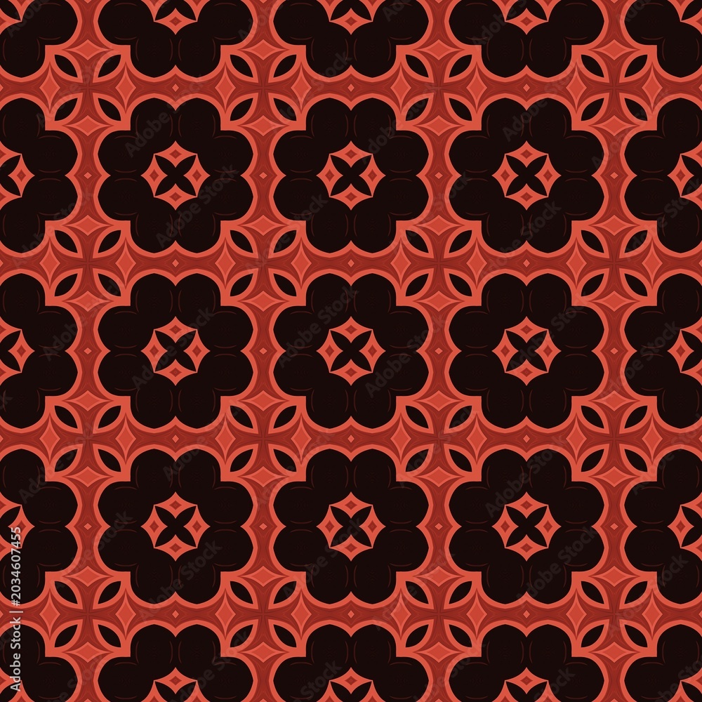 Fototapeta premium A pattern of black and red flowers. The pattern is made up of black and red squares