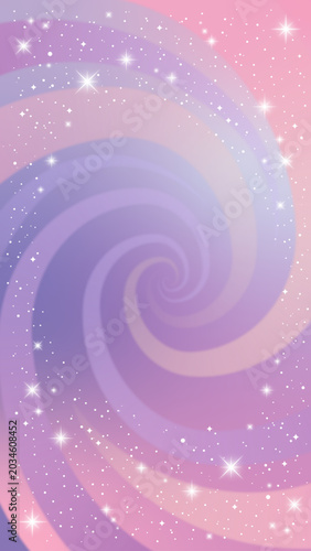 ピンクと紫のパステルカラーの渦巻きときらきらした星の背景イラスト（ベクター）。9:16の縦型の比率。