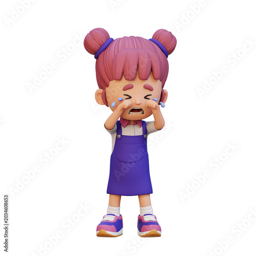 Slika na platnu 3D Cute Girl crying with tears emotional sadness and upset feeling concept