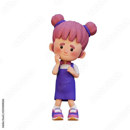 Fotografi 3D Cute Girl shy expression introvert behavior and soft emotion concept