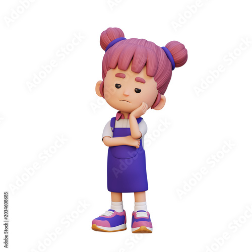 Photos 3D Cute Girl bored expression lack of interest and disengagement concept