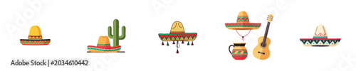 Mexican Sombrero Traditional Flat Design Cultural Vector Illustration Collection
