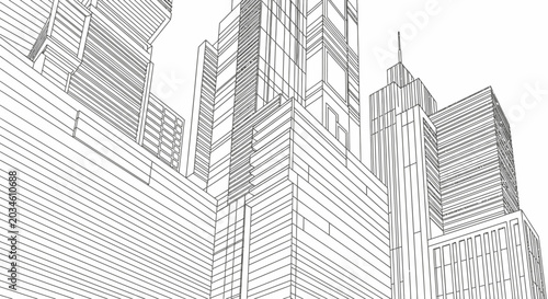 Modern skyscraper wireframe architectural line art cityscape illustration