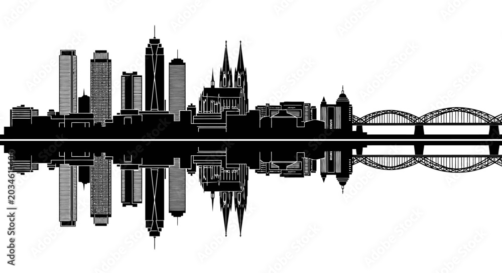 Obraz premium Cologne city skyline silhouette with reflection on white background