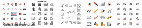 Quadro su tela Investment Trading Finance Analytics Flat Design Business Vector Icons