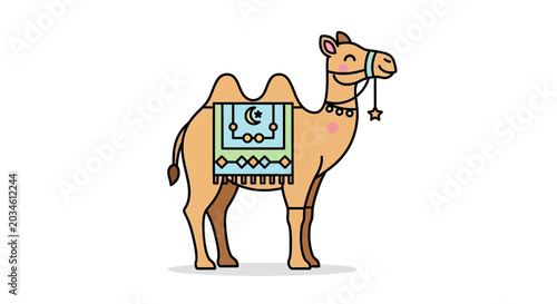 Tableau sur toile Camel standing with colorful saddle.
