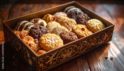 Decorative box of gourmet biscuits