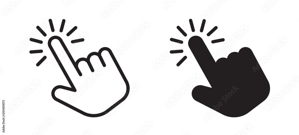 Obraz premium Hand Cursor Click Pointer Finger Icon Set with Motion Lines Flat Vector Illustration