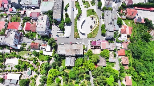Albania, Burrel city landscape, in spring time, mountain in background