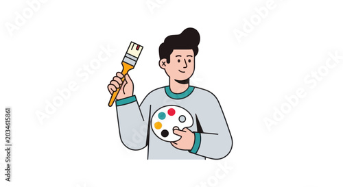 Valokuva Artist Holding Paintbrush and Palette, Creative Hobby, Art Creation Concept