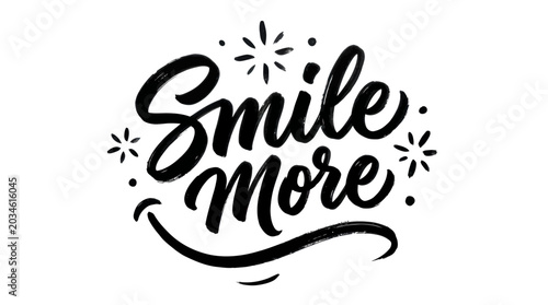 Fotografía Handwritten Smile More typography with decorative elements and smiley face