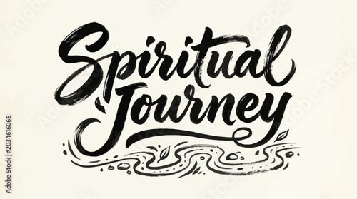 Schilderij op canvas Spiritual Journey Hand Lettering with Water Waves and Leaves