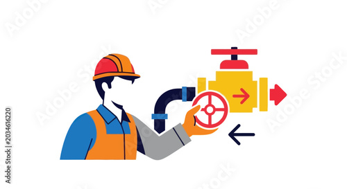 Tableau sur toile Plumber adjusting valve on industrial pipe system, illustration