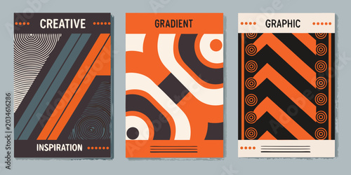 Foto Geometric pattern posters with orange and teal color scheme