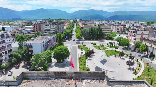 Albania, Burrel city landscape, in spring time, mountain in background