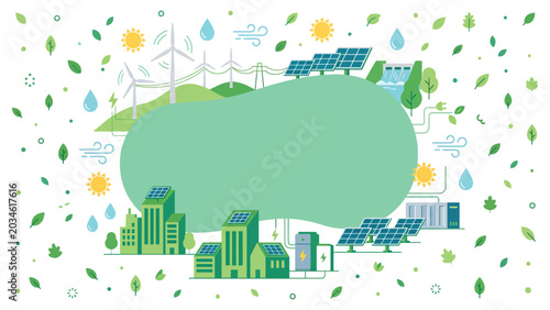Slika na platnu Illustration of sustainable green city powered by renewable energy technologies