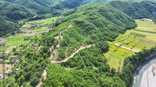 Albania landscape rivers Mat, near Dom village, farm